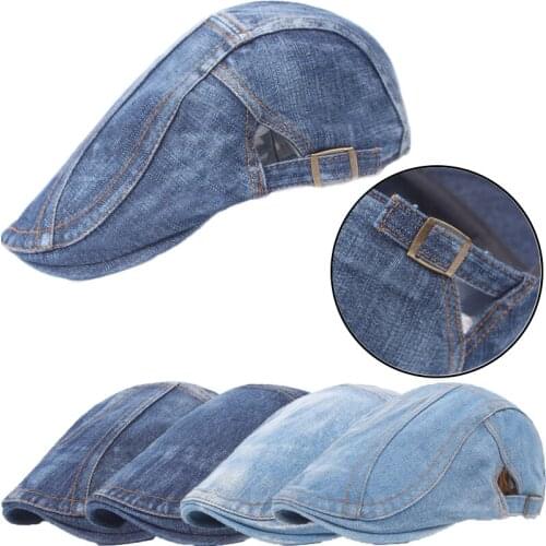 Adjustable Denim Beret Cap for Men Women Casual Unisex Jeans Beret Hat Solid Color Newsboy Cap Spring Autumn Hats Men Winter