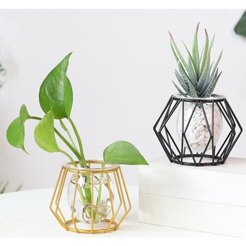 Retro Iron Line Table Flowers Vases Hydroponic Container Pot Nordic Styles Flower Vase Plant Holder Geometric Terrarium