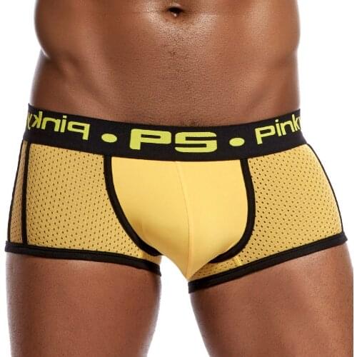 PINKY SENSON brand Nylon mesh Breathable men underwear boxer Trunks body Sexy Ice Silk WJ U Convex Cup Gay Penis Pouch gay Sleep