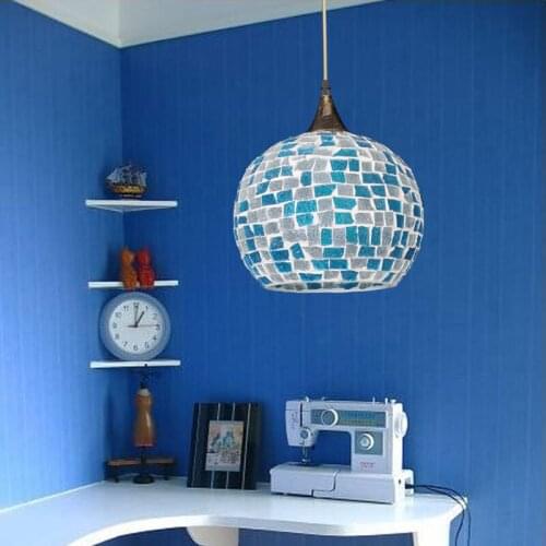 Bohemian Style Glass Lampshade Mediterranean Stained Glass Suspended Luminaire For Corridor Bedroom Single-head Pendant Lamp