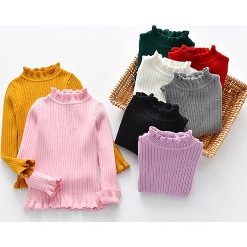 Girls Turtleneck Sweater Winter Clothing Pullover Knitted Solid Clothes Autumn Children Girls Costume Sweater For 1-8 Years
