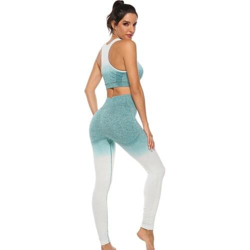 Knitted Sports Clothes Seamless Women Gym Yoga Pants High Waist Stretchy Exercise Fitness Leggings Hip Push Up Gradient Pants