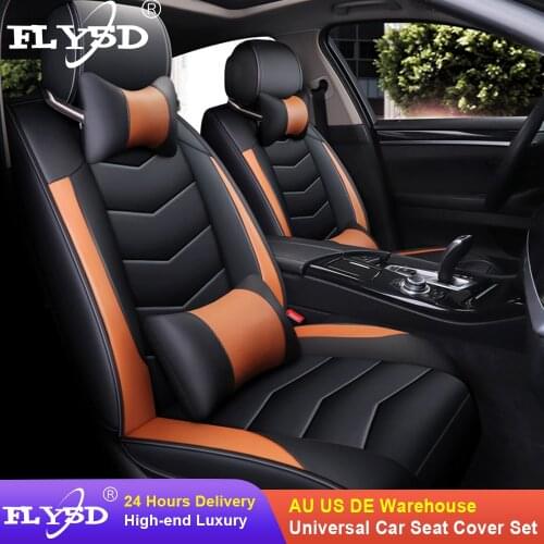 FLY5D Universal Luxury PU Leather Front Car Seat Cover 5D Cushion Protector Non-Slip Mat Waterproof For Most Car Suv