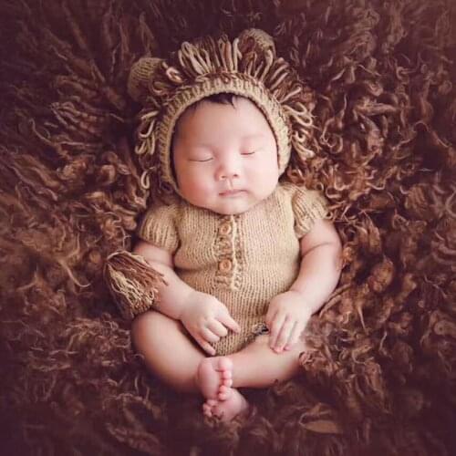 New Arrival Lion Style Newborn Photography Costumes Cotton Knitted Hats + Pants Set Newborn Boys Photography Props For Studio