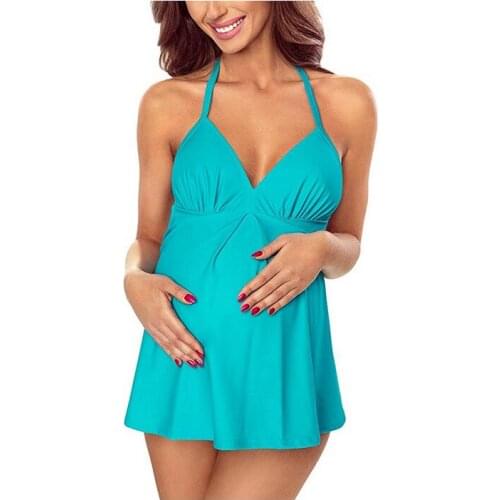 Explosive maternity dress sexy sling halter halter one-piece swimsuit solid color ruffled dress