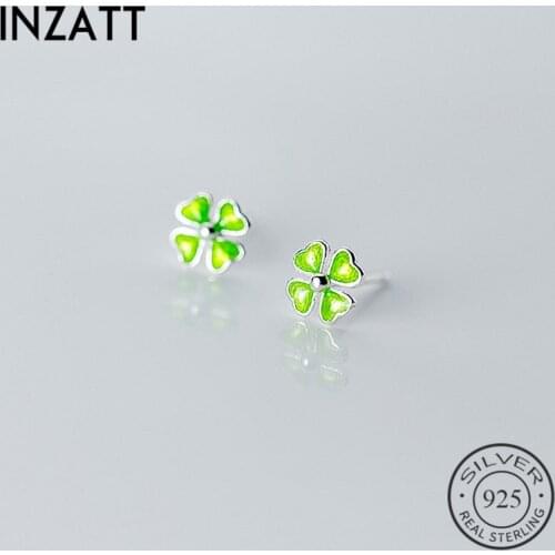 INZATT Real 925 Sterling Silver Minimalist Enamel Clover Stud Earrings For Fashion Women Cute Fine Jewelry Lucky Accessories