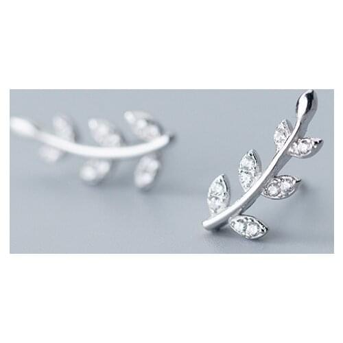 MloveAcc 925 Sterling Silver Sparkling Leaves Stud Earrings Clear CZ Women for Women Engagement Jewelry Girls Gift