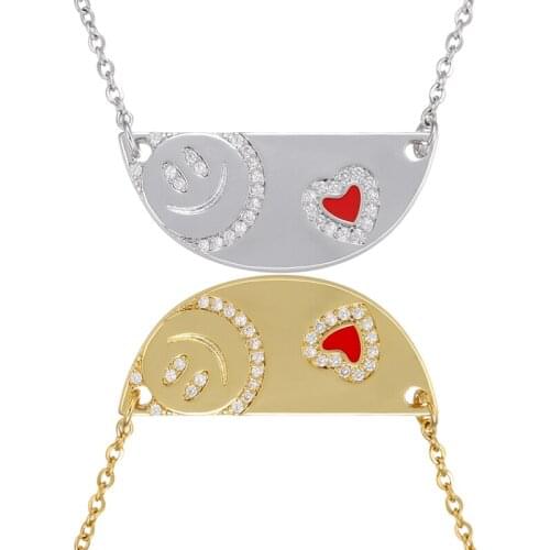 ZHUKOU gold silver color Smiley heart Women Necklace Enamel Necklace Cubic Zirconia women Necklace Jewelry Wholesale VL117