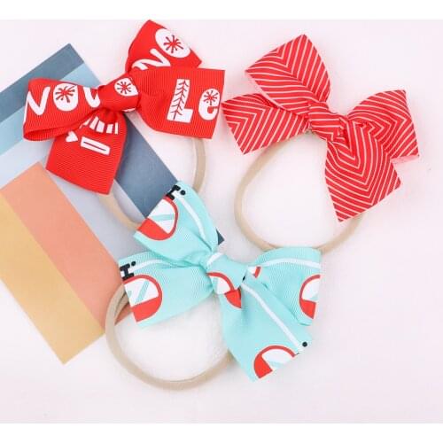 1Piece Cute Christmas Style Printing Headband For Kids Girls Elastic Hair Band Baby Hairband Boutique Headwear Hair Accessories