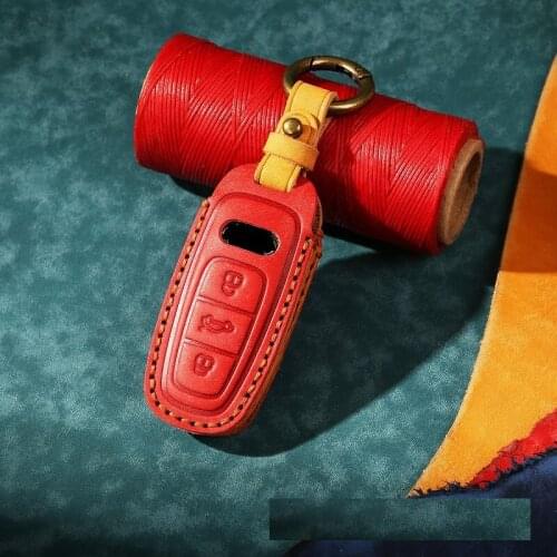 1Pcs Retro style Genuine Leather Car Remote Key Cover Case For Audi A6 C8 A7 A8 Q8 2018 2019 2020 Car Styling Car Accessories