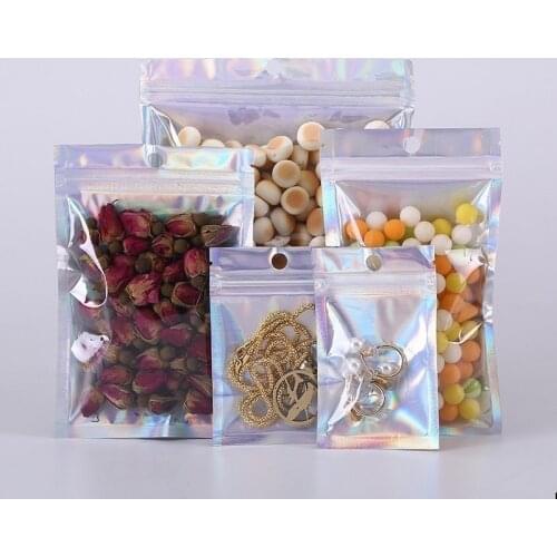 10/50Pcs Reusable Translucent Holographic Zip Lock Bags Holographic Storage Bag Xmas Gift Packing Socks Sexy Glove Cosmetics