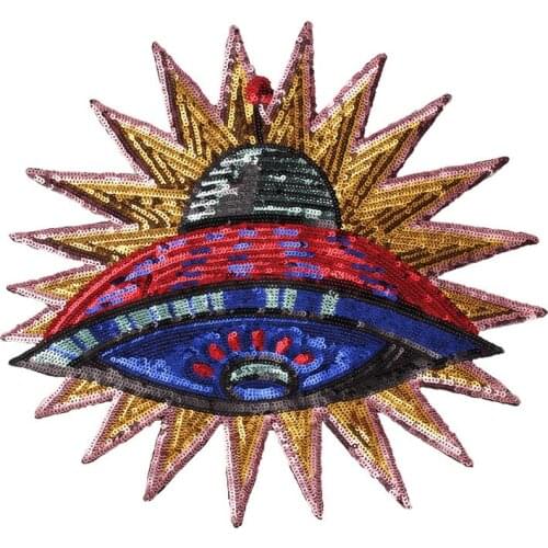 10 pcs New large sequins iron on planetary spacecraft embroidery patch for clothing accessories jeans decorative