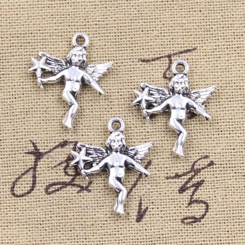 10pcs Charms Angel With Star Magic Wand 24x20mm Antique Silver Color Pendants Making DIY Handmade Tibetan Finding Jewelry