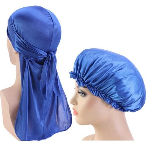 2pcs/set Silky Hair Caps Bonnet Men Women Unisex Hair Bonnet Cap Sleeping Cap Long Tail Night Hair Styling Accessories