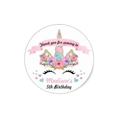 3.8cm Magical Unicorn Birthday Party Thank You Stickers