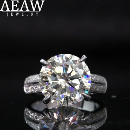 AEAW New Big 4.0ct Round Cut Sterling Silver 925 Moissanite Ring Full Sizes Original Dazzling Female Jewelry