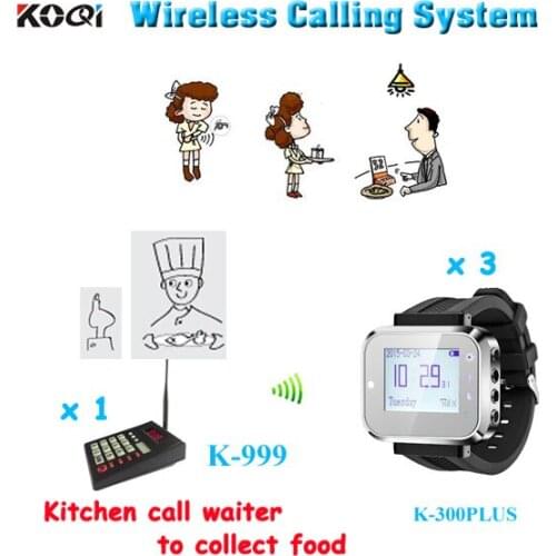 Wireless Queuing Call System Complete Set With 1 Keypad With 3 Watch Pager For Restaurant Kitchen Service Calling Waiter