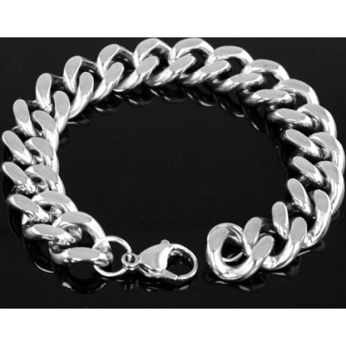Stainless steel Cuban Curb Link Chain Bracelet Mens Bangle 15mm 8.66'' for father husbands Gifts