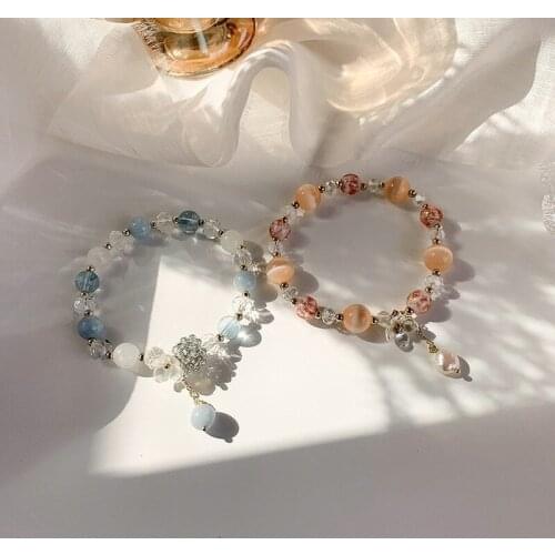 Origin Summer Fashion Pink Blue Glass Shell Crystal Bracelets for Women Creative Flower Rhinestone Beaded Bracelets Jewellery