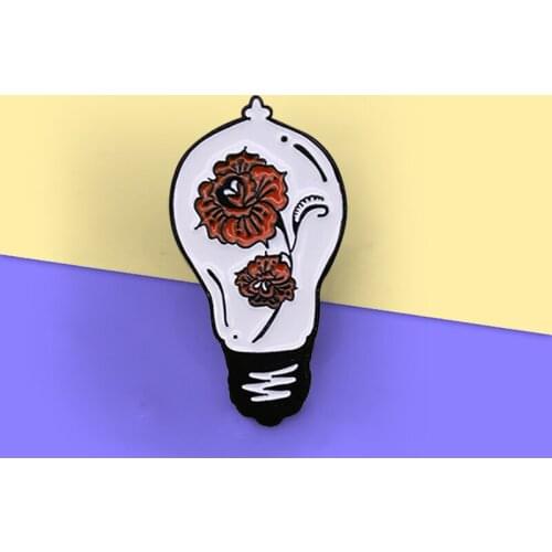 Magic Flowers in the Light bulb Enamel Pin Brooches Black white Bulb Badge Backpack Lapel Shirt Pins Brosche Jewelry For kids