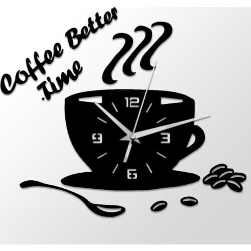 Coffee Cup Large Wall Clock Modern Design DIY Acrylic Wall Clocks Wall Stickers Home Decor Kitchen Wall Art Hanging Watch saat