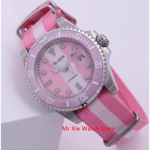Bliger 40mm Automatic Mechanical Men Watch Luxury Sapphire Crystal Watch Luminous Waterproof Nylon Strap Calendar Wristwatch Men