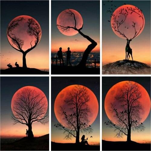 EverShine DIY Diamond Mosaic Moon Cross Stitch Diamond Painting Tree