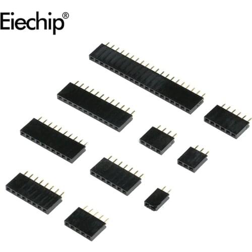 Pitch 2.54mm Pin Stright Female Single Row Pin Header Strip Connector Kit for PCB board 2/3/4/5/6/7/8/10/20/40 pin