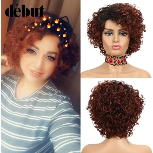 Debut Short Curly Bob Wigs Ombre Human Hair Wigs Cheap Curly Pixie Cut Style Black Full Wigs TT1B/33 DX1029 Brown Blonde Color