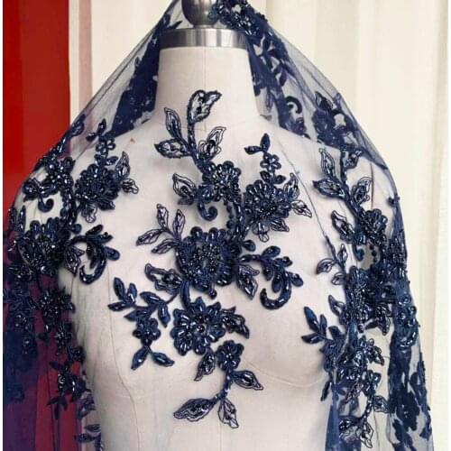 Red/Gold Sequin Flower Wedding Dress Appliques Lace Fabric Embroidered Trims Collar Mesh Sew On Patches For Dress DIY Decor