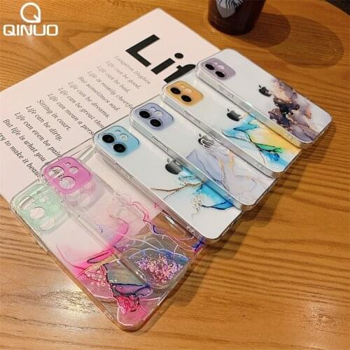 Marble Glitter Transparent Silicone Phone Case For iPhone 12 11 Pro Max X XR XS Mini 6 6S 7 8 Plus SE 2020 Gradients Clear Cover