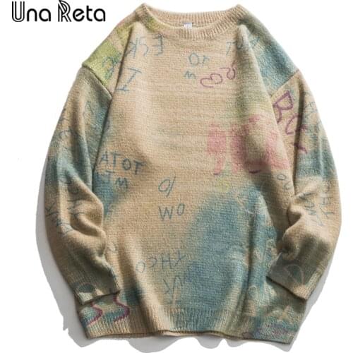 Una Reta Dye Tie Print Mens Sweater New Autumn Winter Hip Hop Sweater Men Casual Streetwear Pullover Tops Harajuku Man Sweater