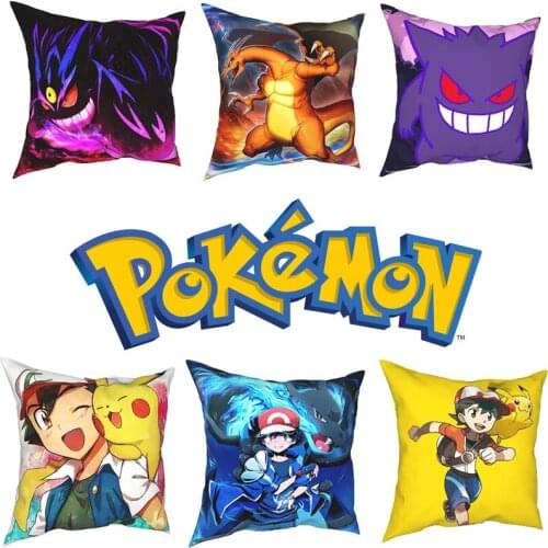 45*45CM Pokemon Pikachu Pillowcase Decoration Animation Peripheral Cartoon Pattern Pillowcase Car Bed Room Pillowcase Home Gift