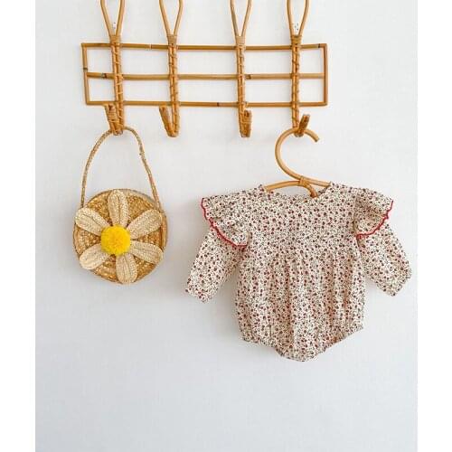 Autumn New 2021 Newborn Infant Baby Girls Flower Rompers Clothing Girls' long sleeve flying sleeve Romper Outfit