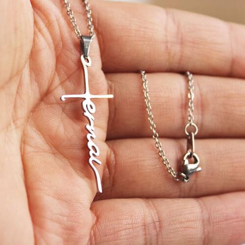 1pc New Design Eternal Stainless Steel Pendant Necklace Cross Faith Necklaces Women Men Girls Christmas Jewelry Gift