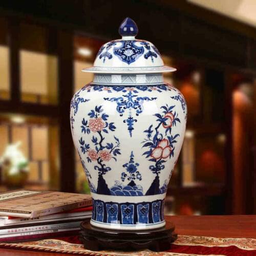 Peach Painting Chinese reproduction ceramic ginger jar vase Antique Porcelain temple jars home decoration big ceramic jars