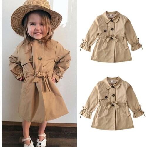18M-7Y Toddler Baby Kid Girls Trench Autumn Spring Solid Coats Long Sleeve Belt Outerwear Children Girls Costumes