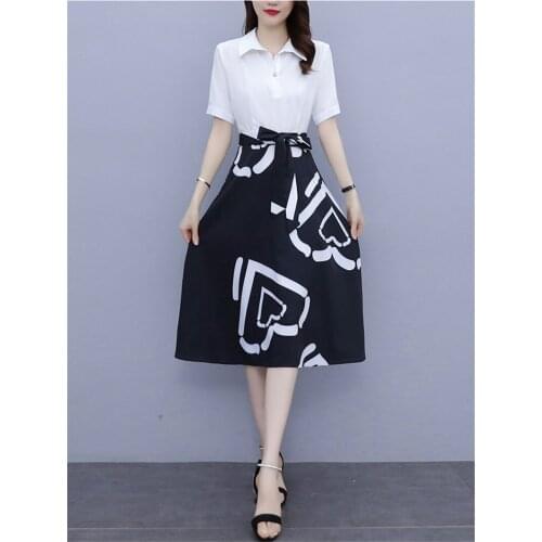 Popular Shirt Dress 2021 Plus Size Womens Summer New Style Slim Stitching Fake Two-Piece Dress Printed Short Sleeve Workwear z