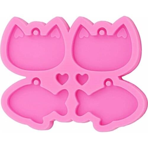 Mirror Card Pass Cat head fish Earrings Handmade Flexible Silicone Mold Keychain Epoxy Resin earring Polymer Clay baking mold