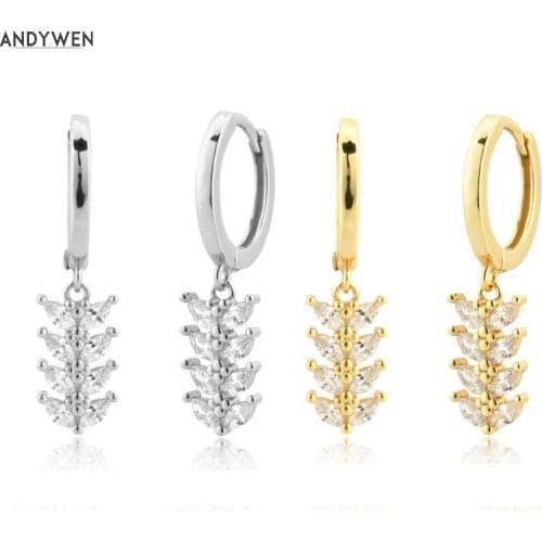 ANDYWEN 925 Sterling Silver Oval Leafs Drop Earring Clear Zircon CZ Piercing Pendiente Luxury Fine Jewelry Crystal Wedding Gift