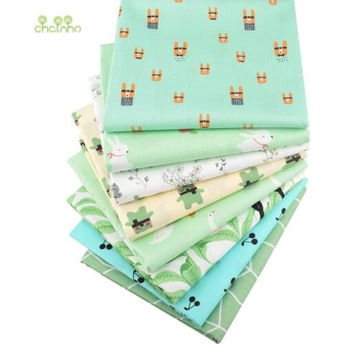 Chainho,Green Cartoon Series,Printed Twill Cotton Fabric,For DIY Quilting Sewing Baby&Children Sheet,Pillow,Material 50x160cm