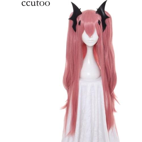 Ccutoo Seraph of the end Krul Tepes 100cm Long Straight Pink Synthetic Hair Cosplay Wigs +Chip Ponytails+ Headwear