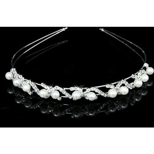Silver Color Crystal Rhinestone Pearl Headband Wedding Party Tiara Hair band Bridal Hair Accessories Flower Girls Hairwear