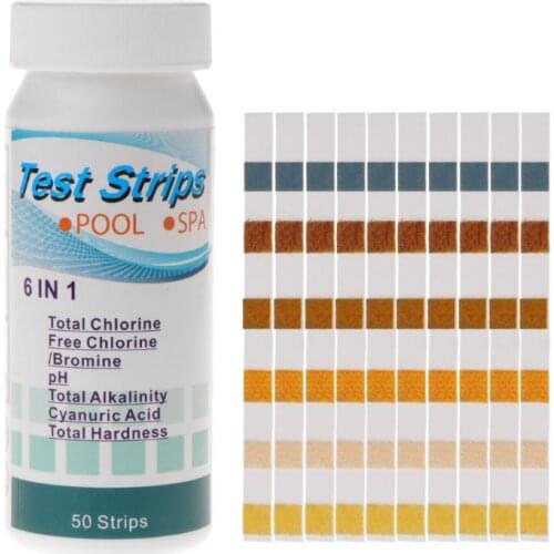 50 Strips/Box 6in1 Water Quality Test Strips Pond Test Paper Chlorine PH Alkalinity Water Hardness Meter For Swimming Pool