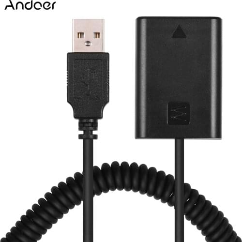 Andoer USB NP-FW50 Dummy Battery Pack Coupler Adapter with DC Male Connector Power Coiled Cable for Sony A7 Mark II A6300 A6000