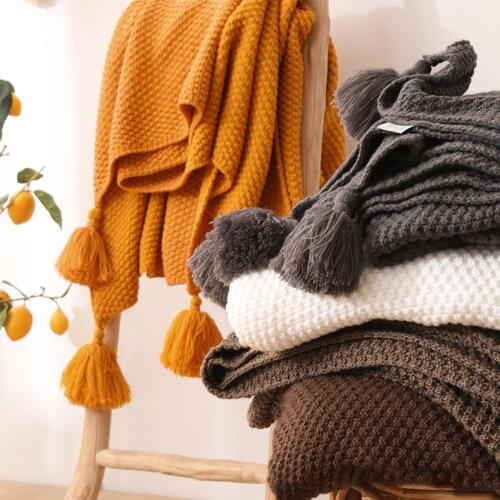 Tassels Knitted Blanket Vintage Warm Soft Sofa Cover 170x130cm/100x100cm Baby Blanket Bedspread Elegant Home Decor 4 Colors D30