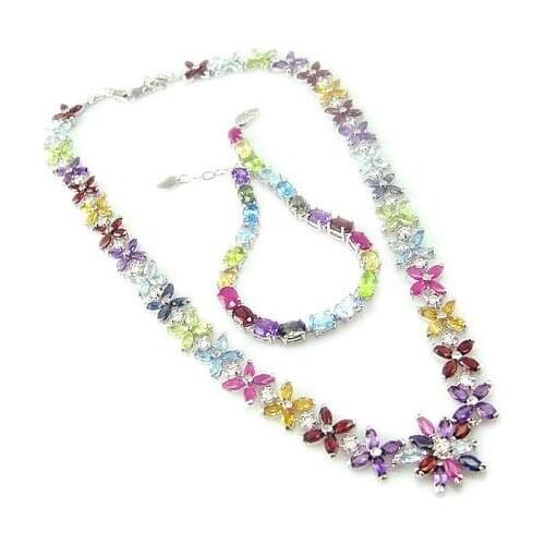 Natural gemstone jewelry set Natural amethyst,citrine,topaz,garnet,peridot,sapphire,ruby 925 sterling silver Fine jewelry