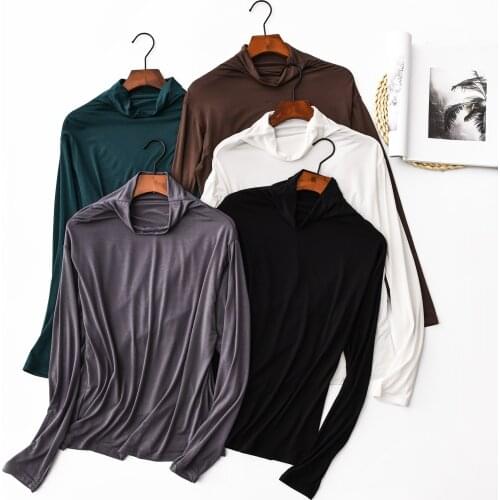 Female T-shirt 2019 New Early Autumn Modal Half-high Collar Bottoming Shirt Long-sleeved Shirt Tight-fitting Wild Womens Shirt