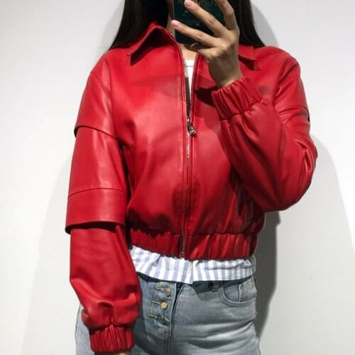 Ladies real leather jacket women genuine leather jacket