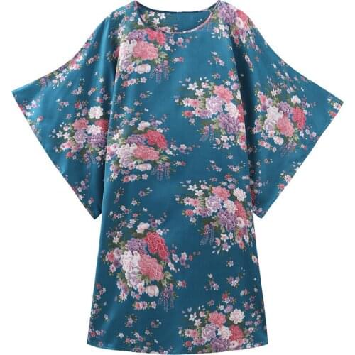 Lounge Large Size Women Home Clothing Bathrobe Print Flower Pink Casual Kimono Bathrobe Gown Novelty Sleepwear Night Dress
